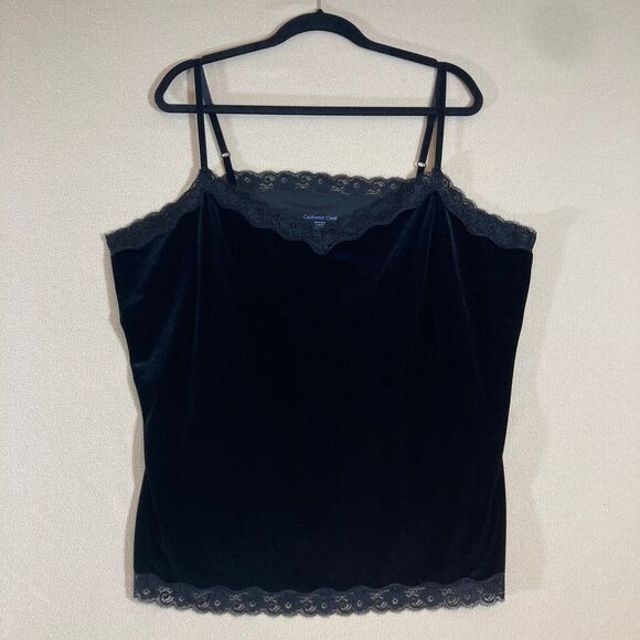 Coldwater Creek Velvet Cami Sz 2X Black Lace Trim Y2K Minimalist Dark Romantic - Picture 1 of 9